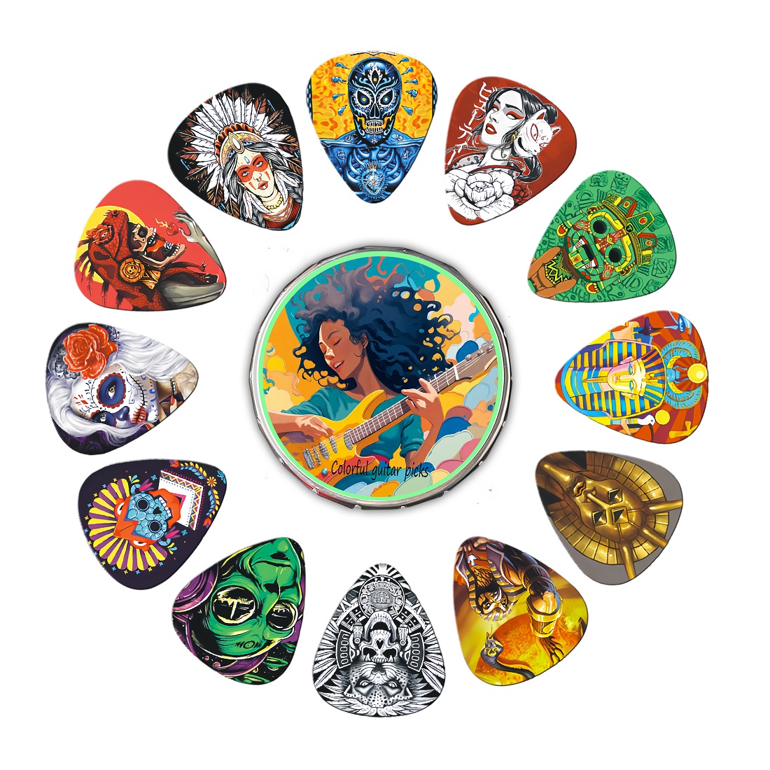 12PCS Unique Colorful Printed  - Electric Guitar Pick Pack recension och pris