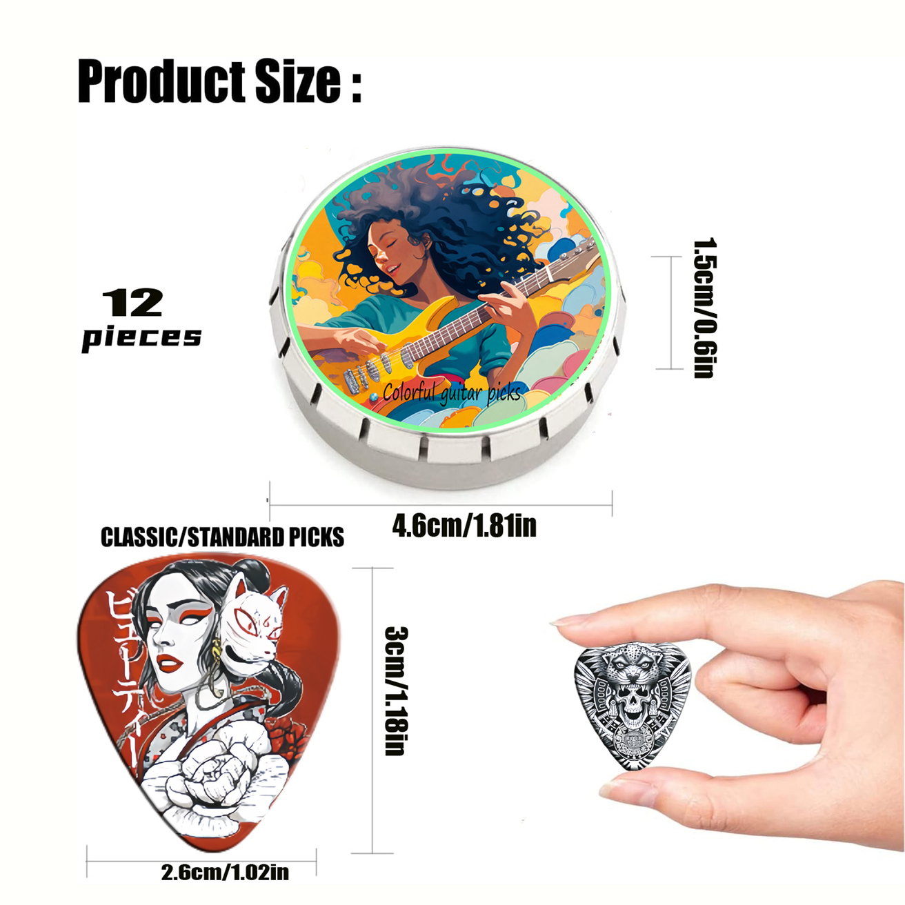 12PCS Unique Colorful Printed  - Electric Guitar Pick Pack recension och pris