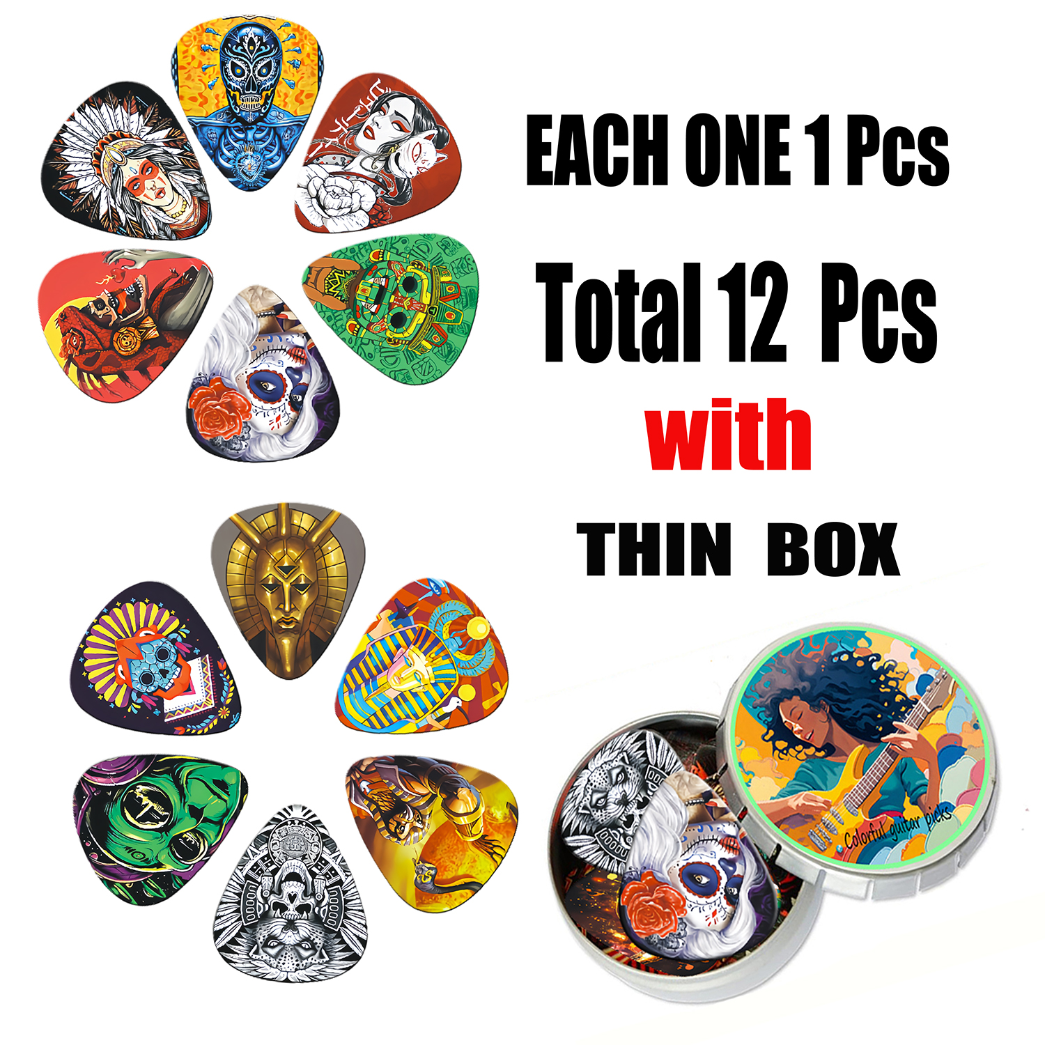 12PCS Unique Colorful Printed  - Electric Guitar Pick Pack recension och pris